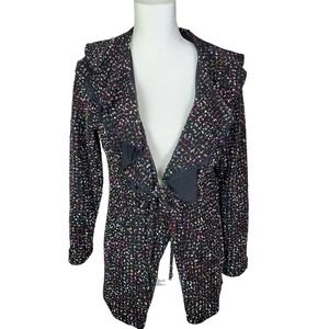 Mischa NWOT Black w/Multicolor Dots Ruffle Collar Tie Front Knit Jacket PM